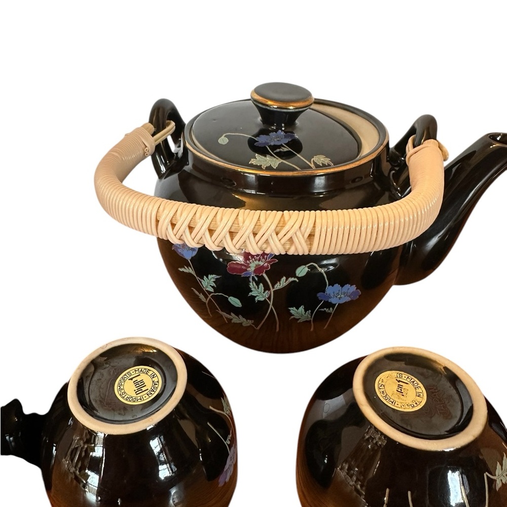 Elegant Floral Black Tea Set with Bamboo Handle - Picture 10 of 12